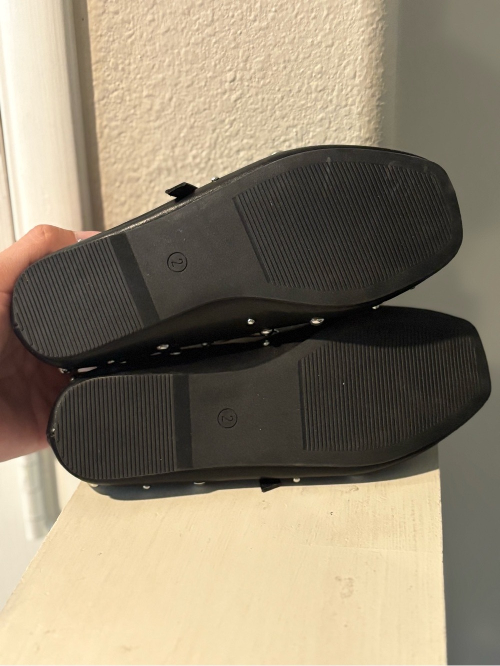 Art Class Big Girls Size 2 Ballet Flats with Adjustable Strap Black Silver Studs - Picture 5 of 5